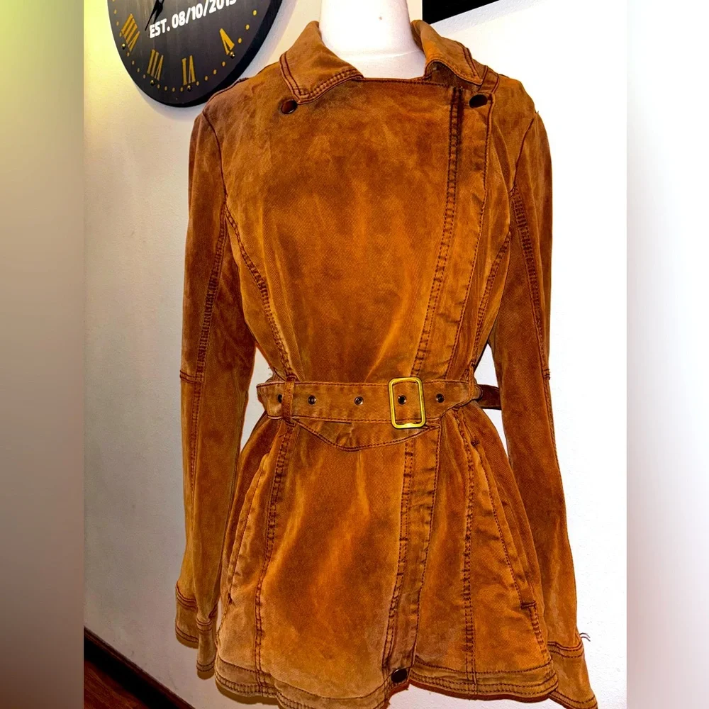 Anthropologie Everyday Moto Jacket Womens Medium Cognac Asymmetrical Zip Belt - Picture 1 of 6